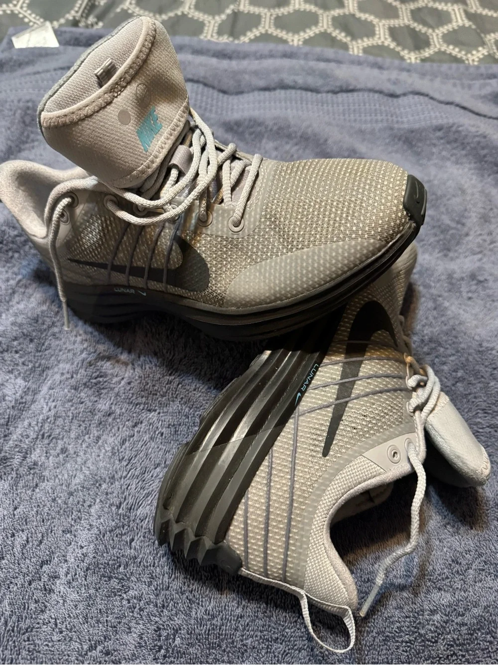 Nike Gray Shoe Size Label with Black Swoosh